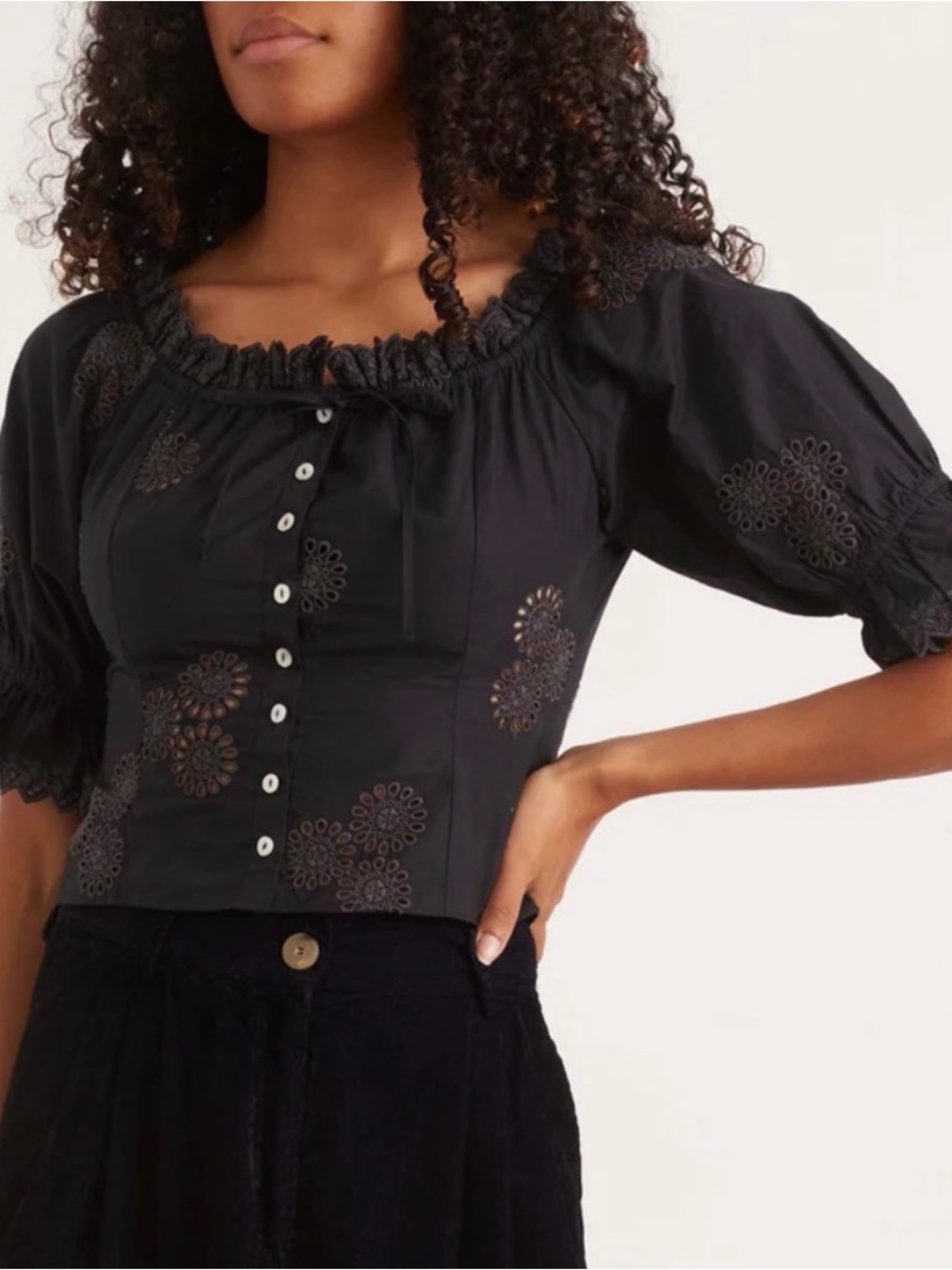 LoveShackFancy Anala Cropped Top Eyelet Blouse Size 4 - Picture 6 of 11
